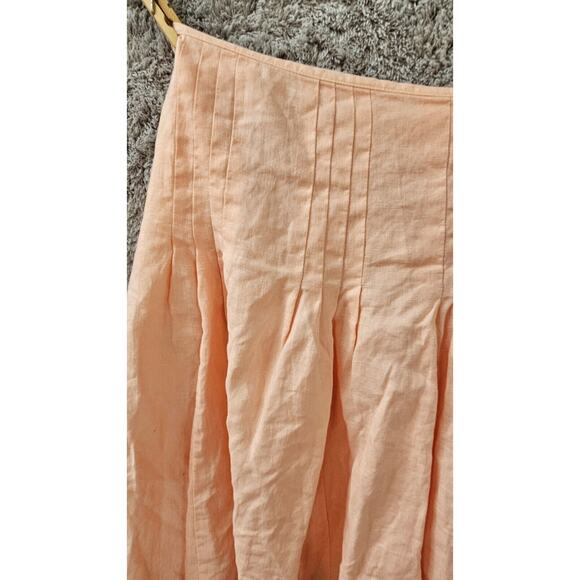 LOFT Pale Peach 100% Linen A-Line Pleated Zip Back Mini Lined Skirt sz 12 35 - Picture 3 of 3